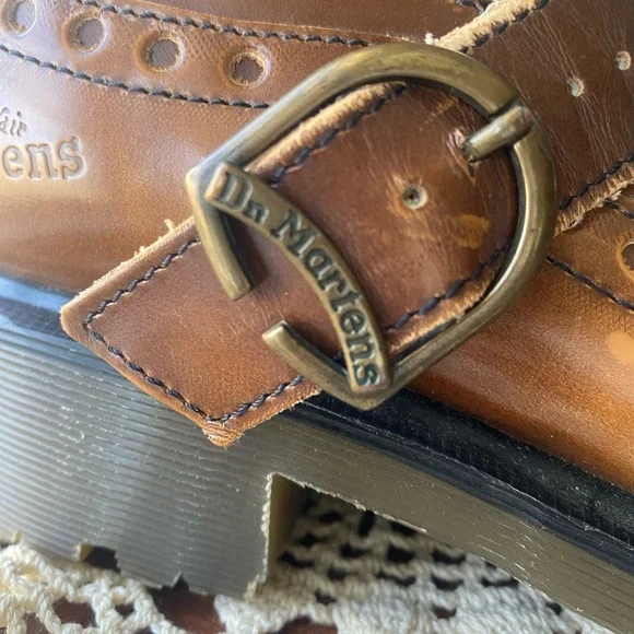 RARE Vintage 90s Doc Martens 8307-AW004 Brown Leather Mary Jane Platform Loafers - Picture 6 of 16